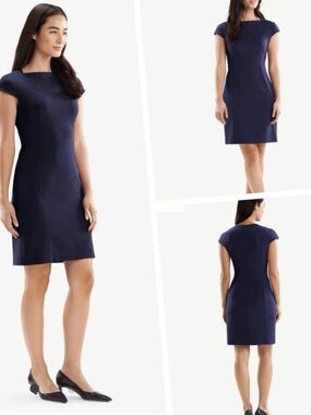 M.M. LaFleur The Ashley Cap Sleeve Mini Dress in Navy Blue Sz 0P PETITE
